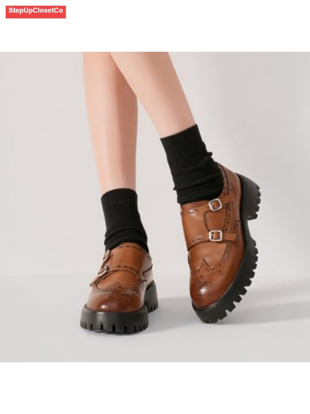 Women's Chunky Calfskin Leather Loafers Lug Sole Tassel Slip On - Picture 6 of 6